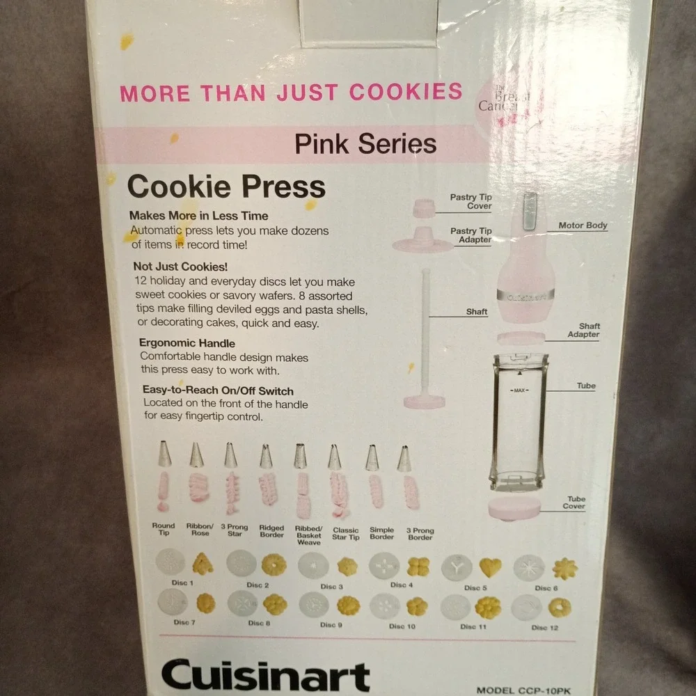 Cuisinart Pink Series Electric Cookie Press‎ CCP10 12 Plates/6 Tips Tested